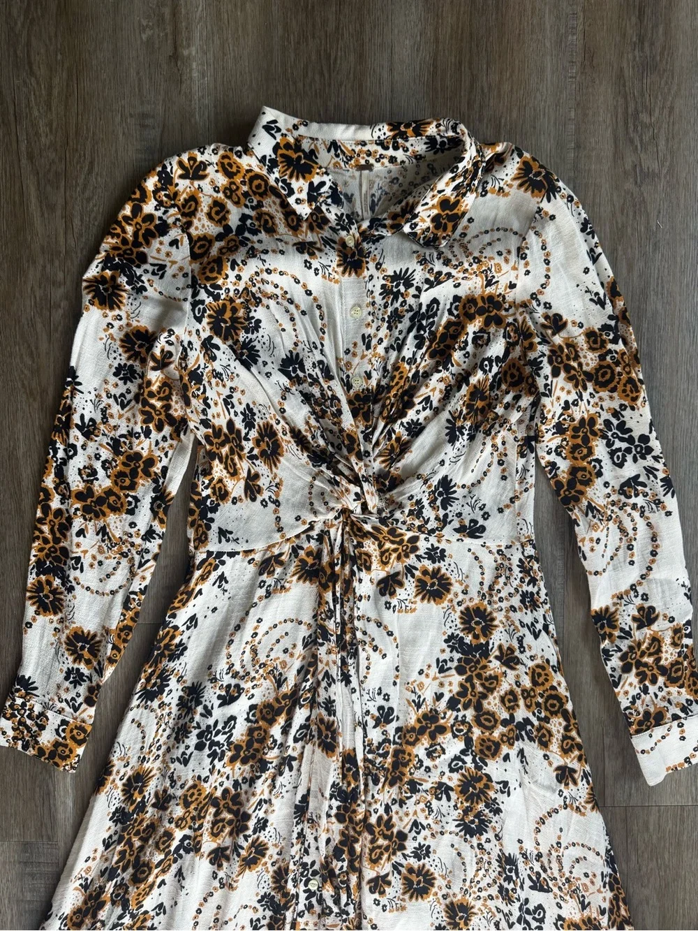 Free People Tough Love Floral Twist-Front Long Sleeve Dress